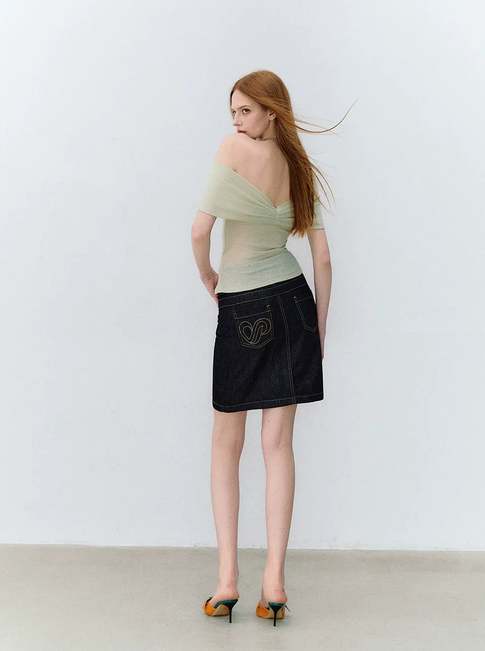 Retro Denim Blue Studded Straight Skirt