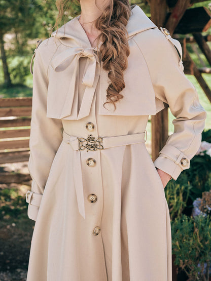 Waist-Defined Hooded Trench Coat