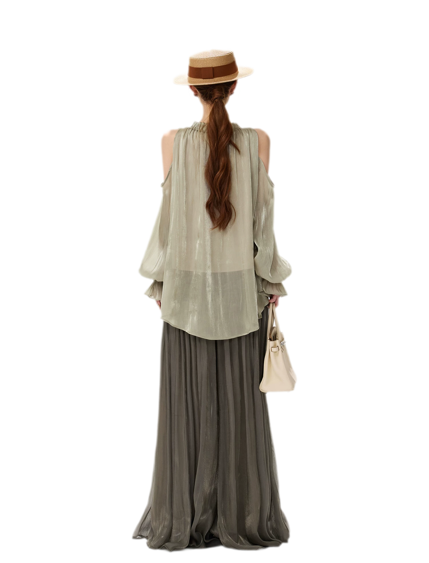 Pearlescent Crushed Chiffon Skirt-Pants