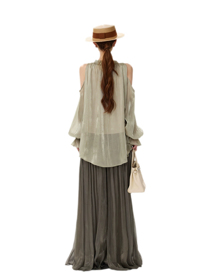 Pearlescent Crushed Chiffon Skirt-Pants