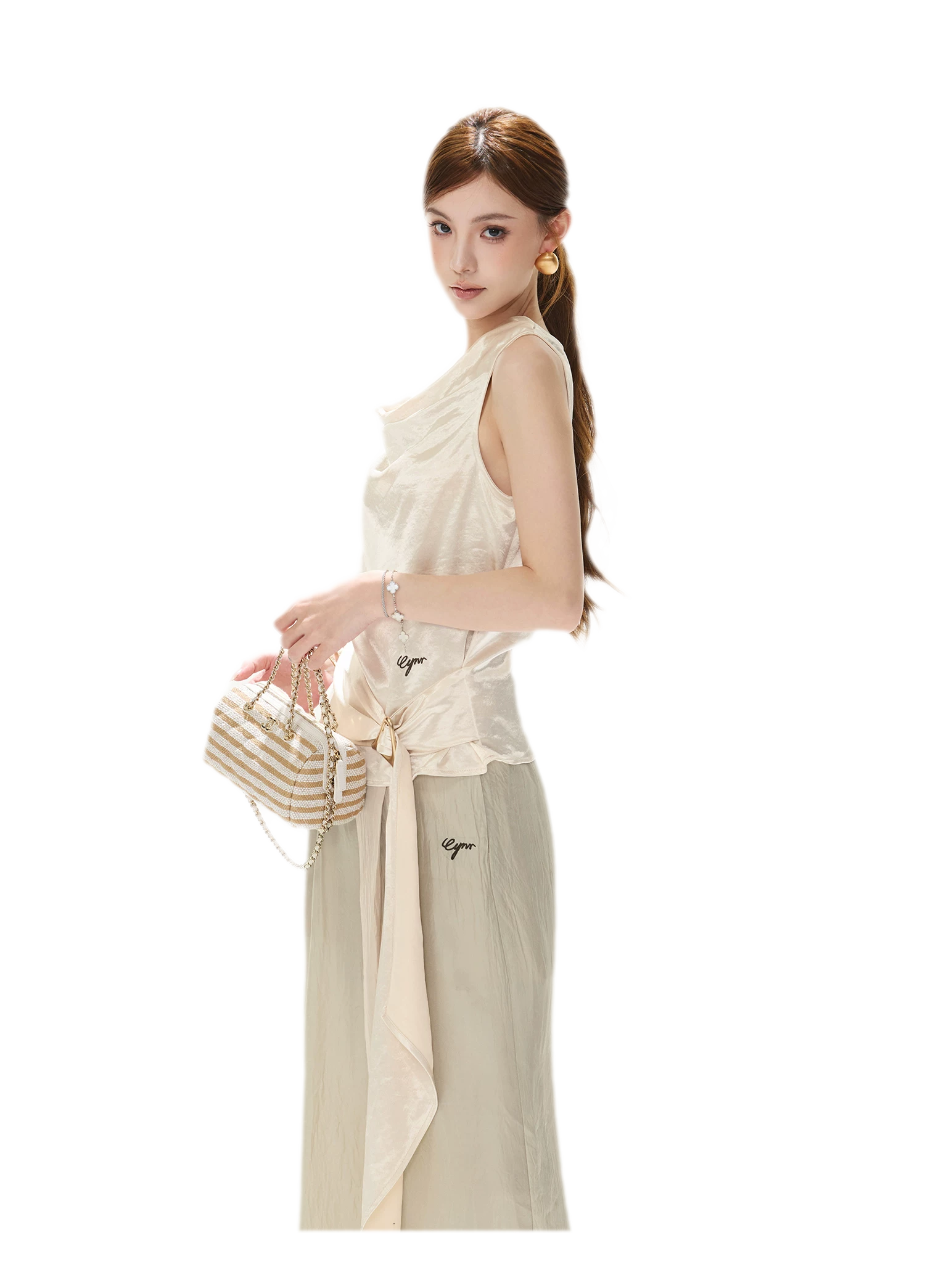 Draped Satin Cowl Top