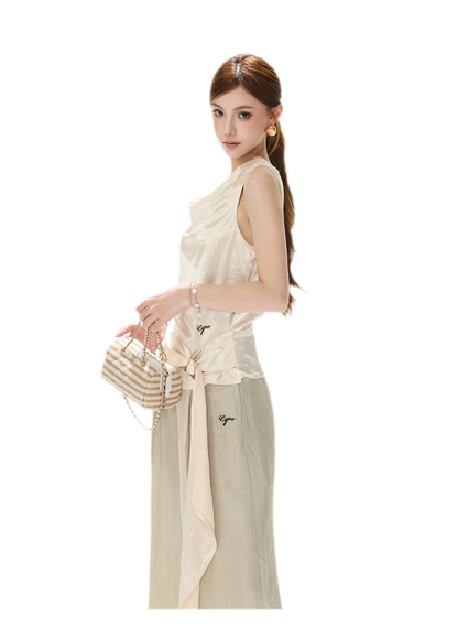 Draped Satin Cowl Top