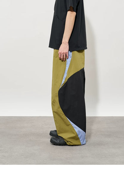 Pleated Color-Block Nylon Trousers