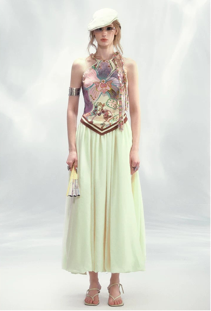 Reversible Satin Halter Top with Colorblock Weave