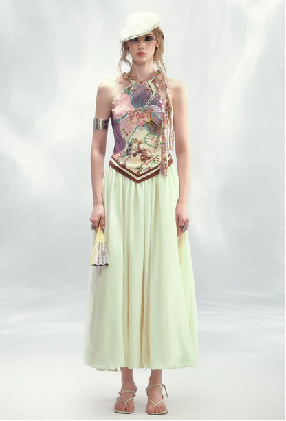 Reversible Satin Halter Top with Colorblock Weave