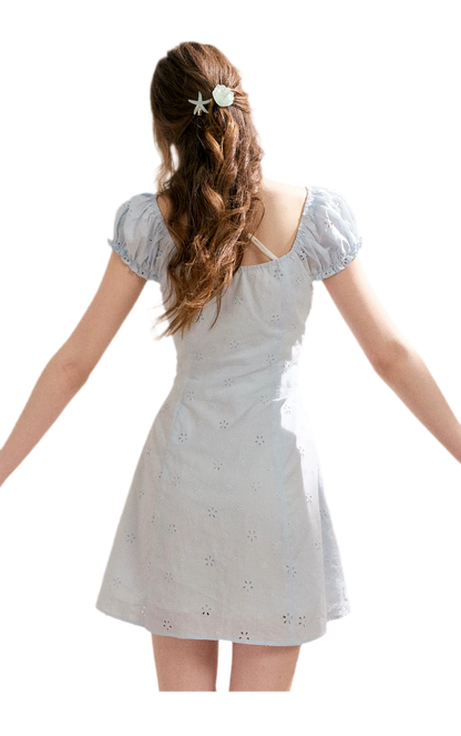 Embroidered A-Line Short Sleeve Dress