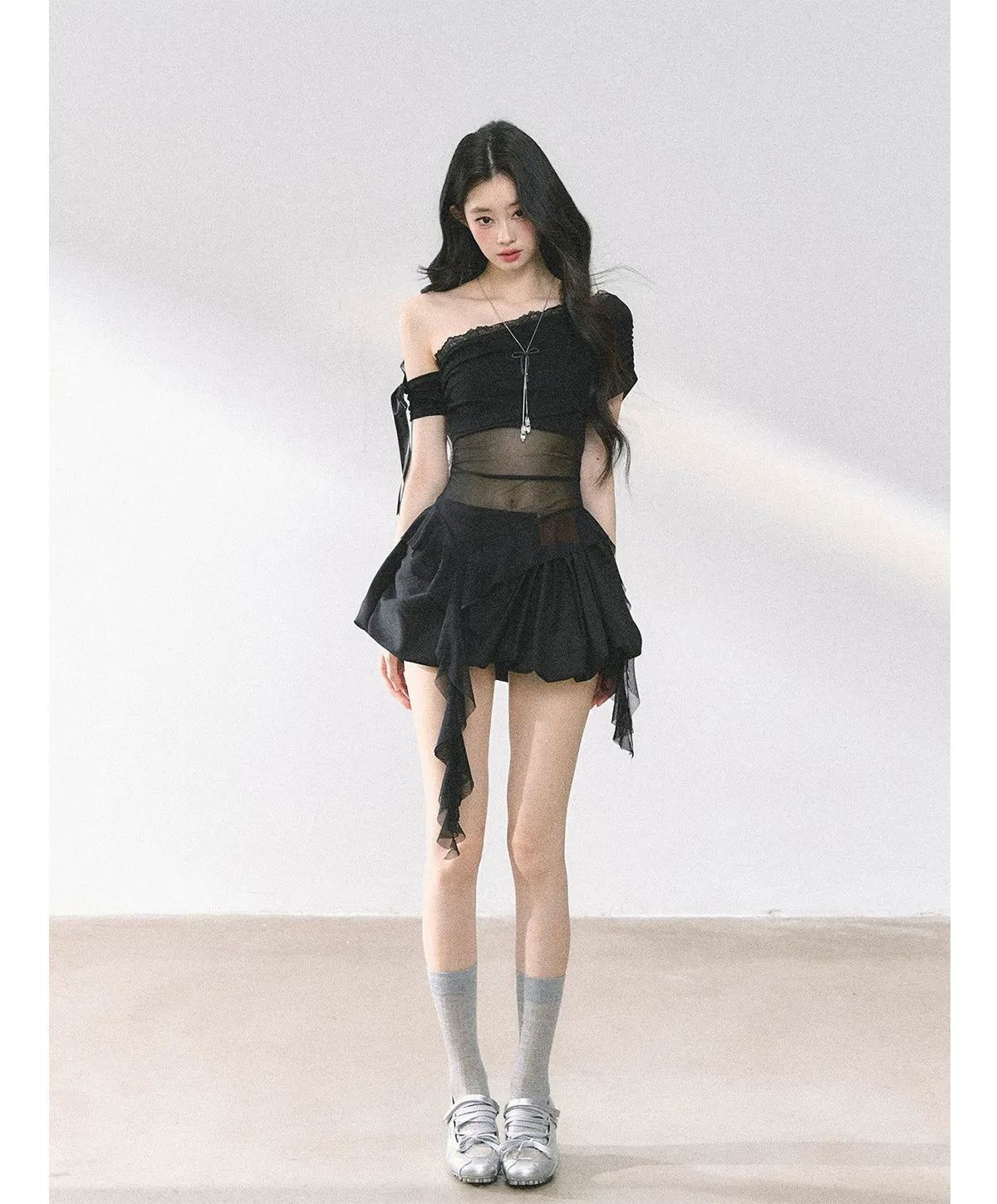 Sheer Asymmetric Mesh Tee