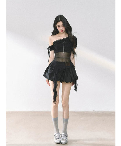 Sheer Asymmetric Mesh Tee