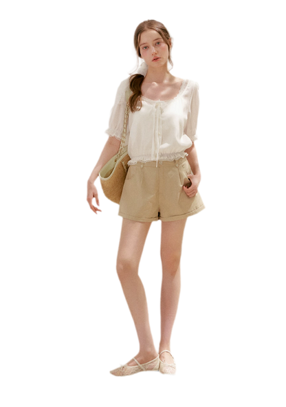 Lace Trim Puff Sleeve T-Shirt