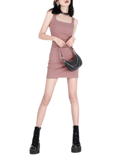 Stretch Ruched Square-Neck Mini Dress