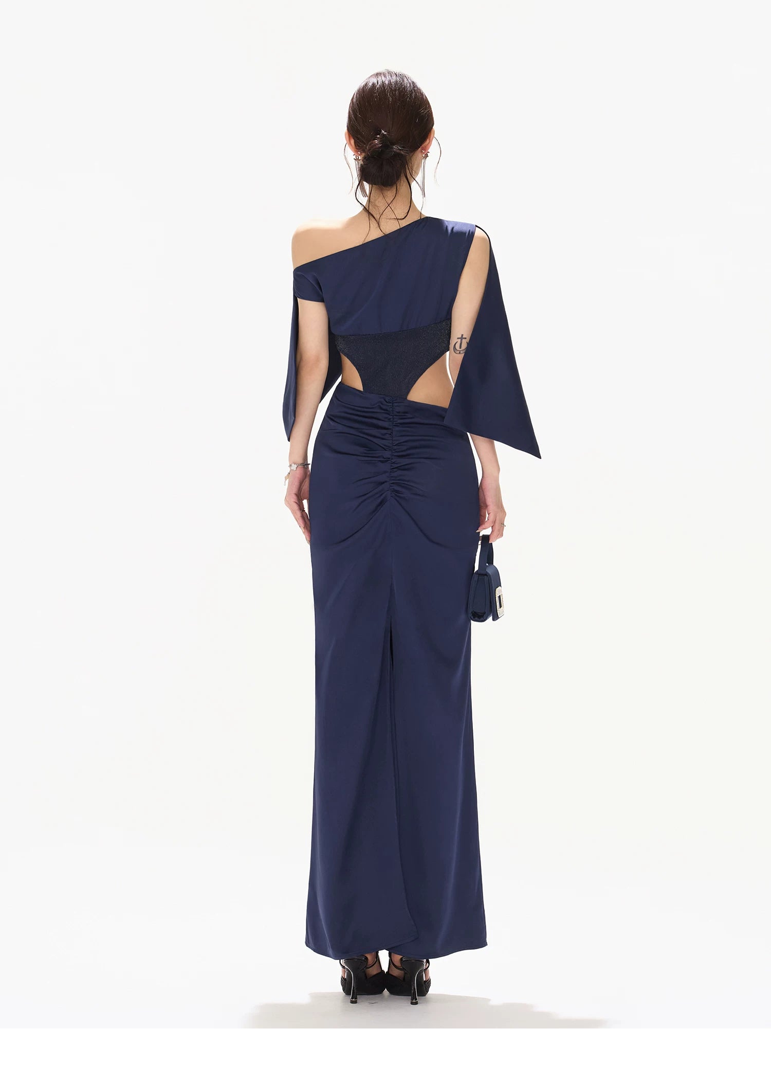 Night Banquet Muse Indigo Asymmetric Off-Shoulder Long Dress