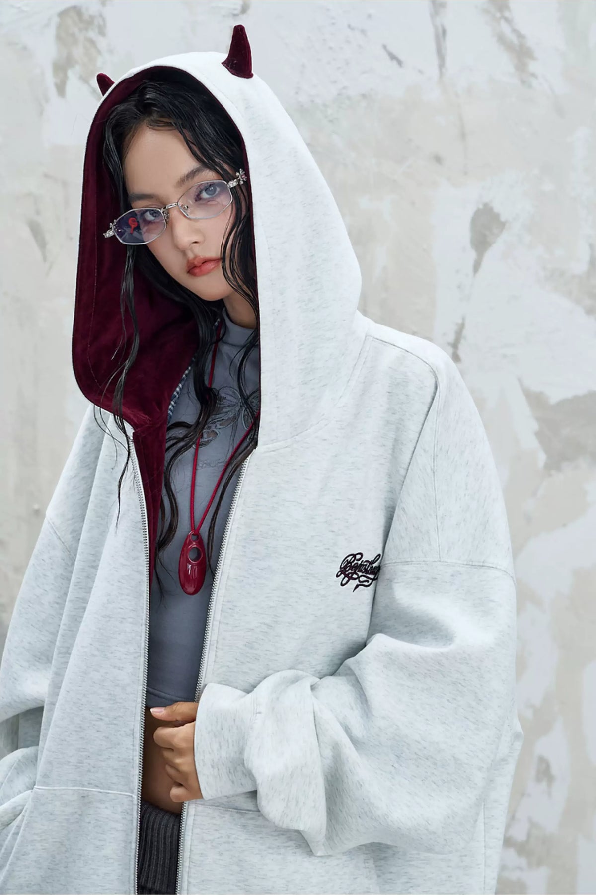 Oversized Devil Hooded Zip Jacket
