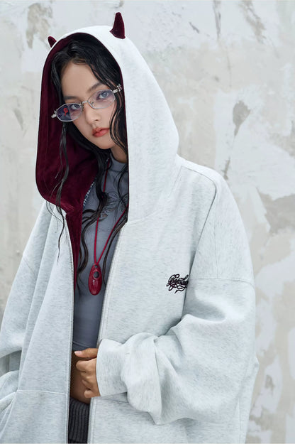 Oversized Devil Hooded Zip Jacket