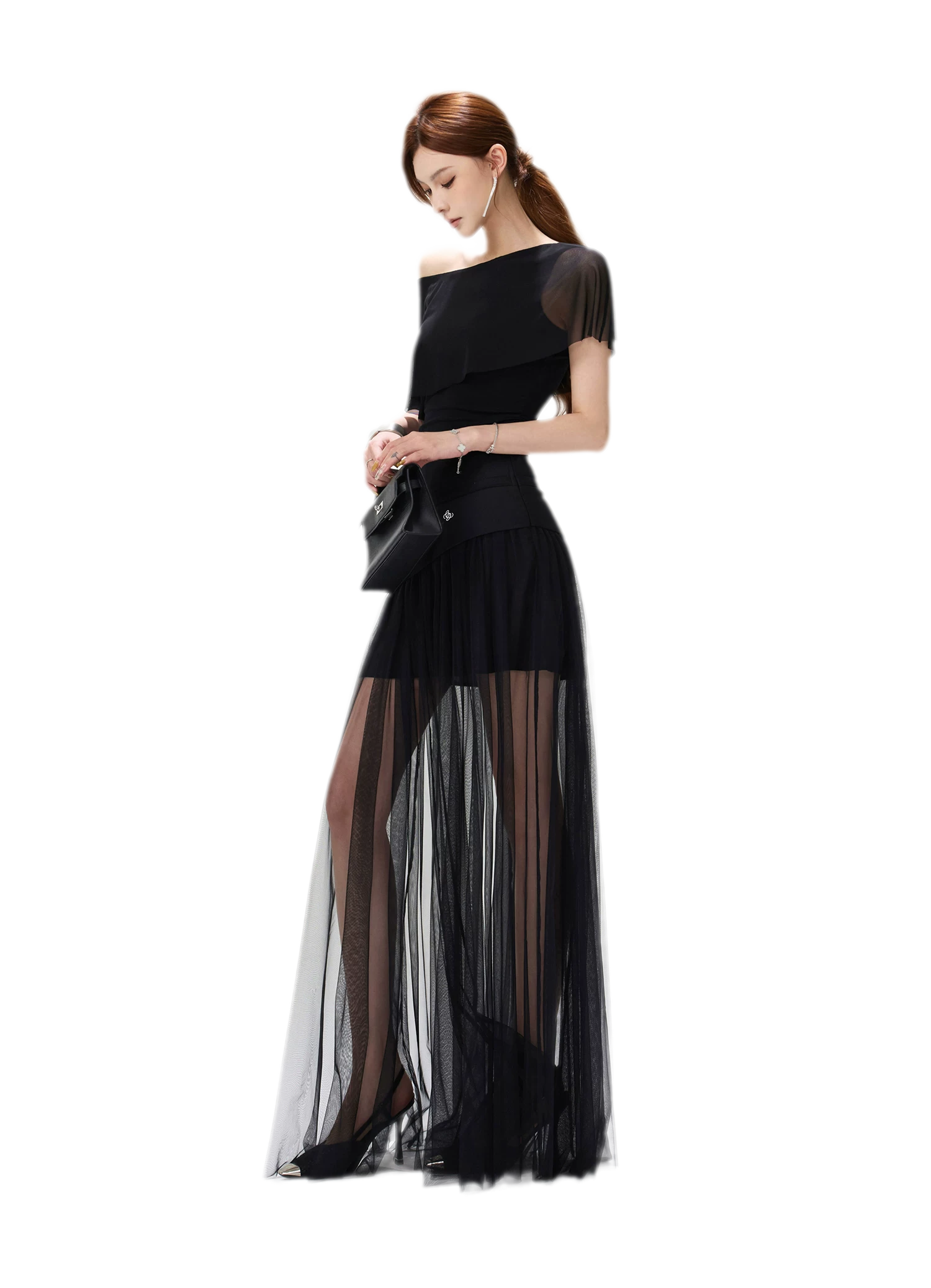 Sheer Ruffle One-Shoulder Top