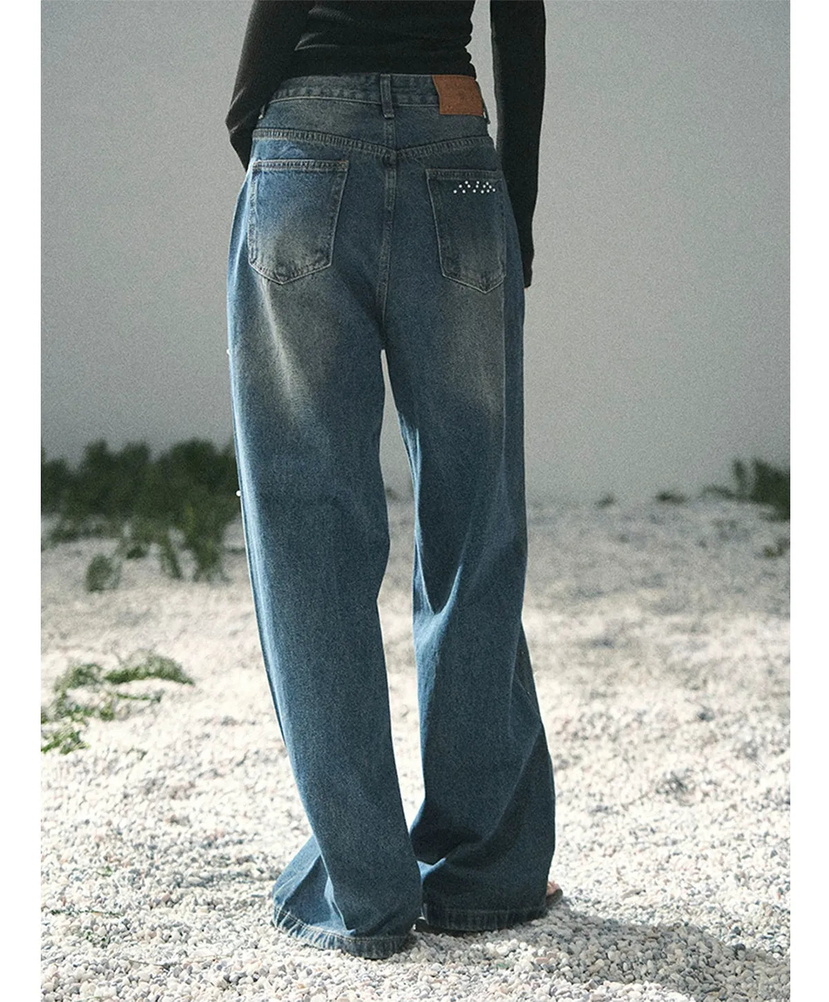 Washed Pearl Wide-Leg Jeans