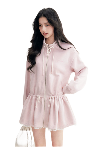 Contrast-Trim Drawstring Sweatshirt Dress