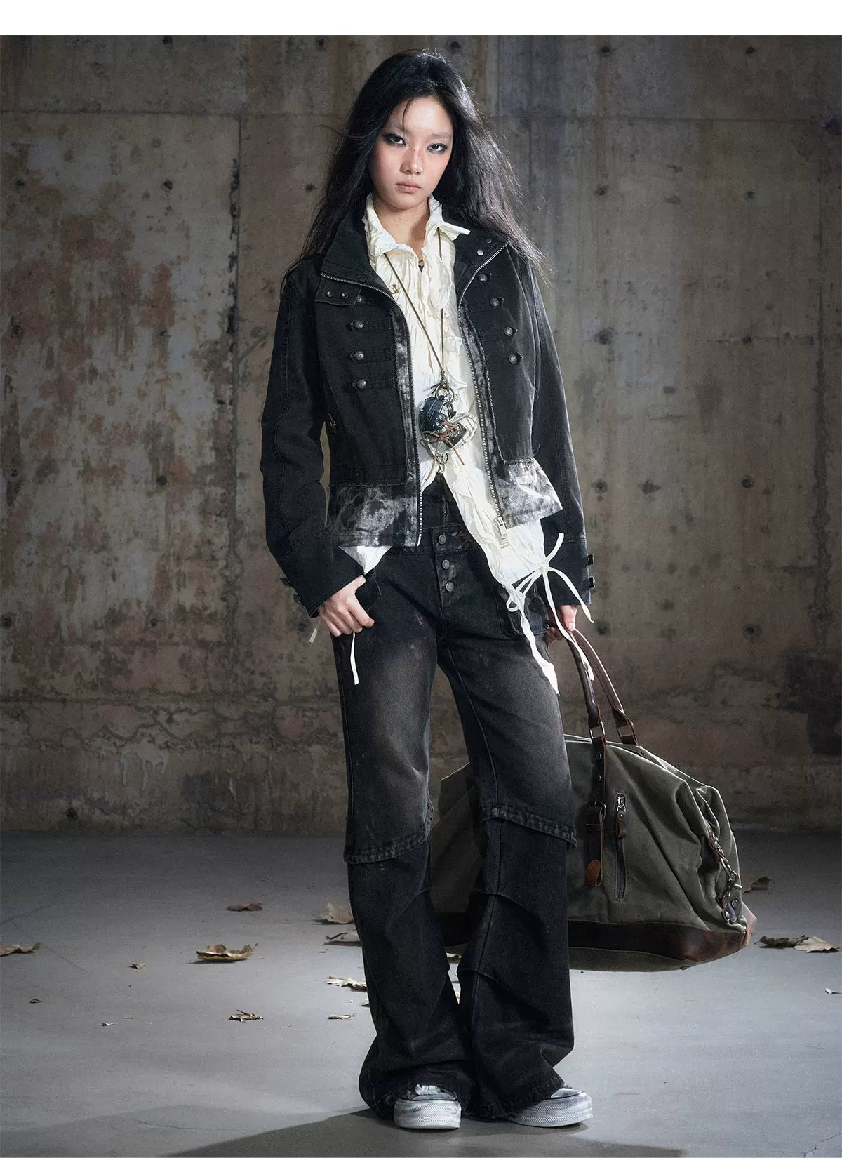 Washed Patchwork Zip Jacket