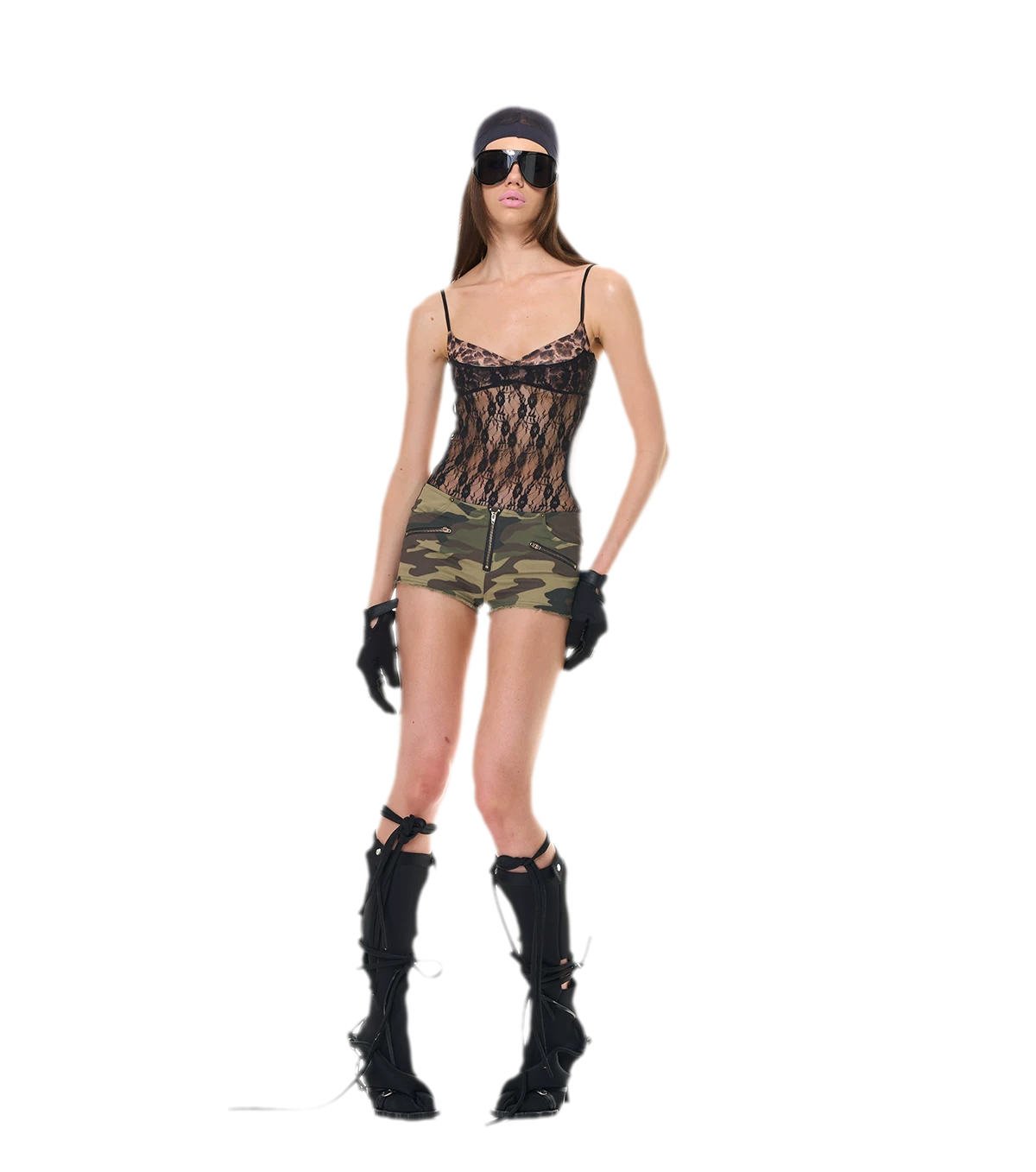 Camouflage Lace Trim Shorts