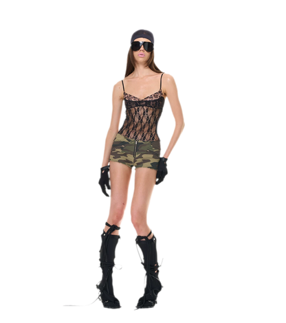 Camouflage Lace Trim Shorts