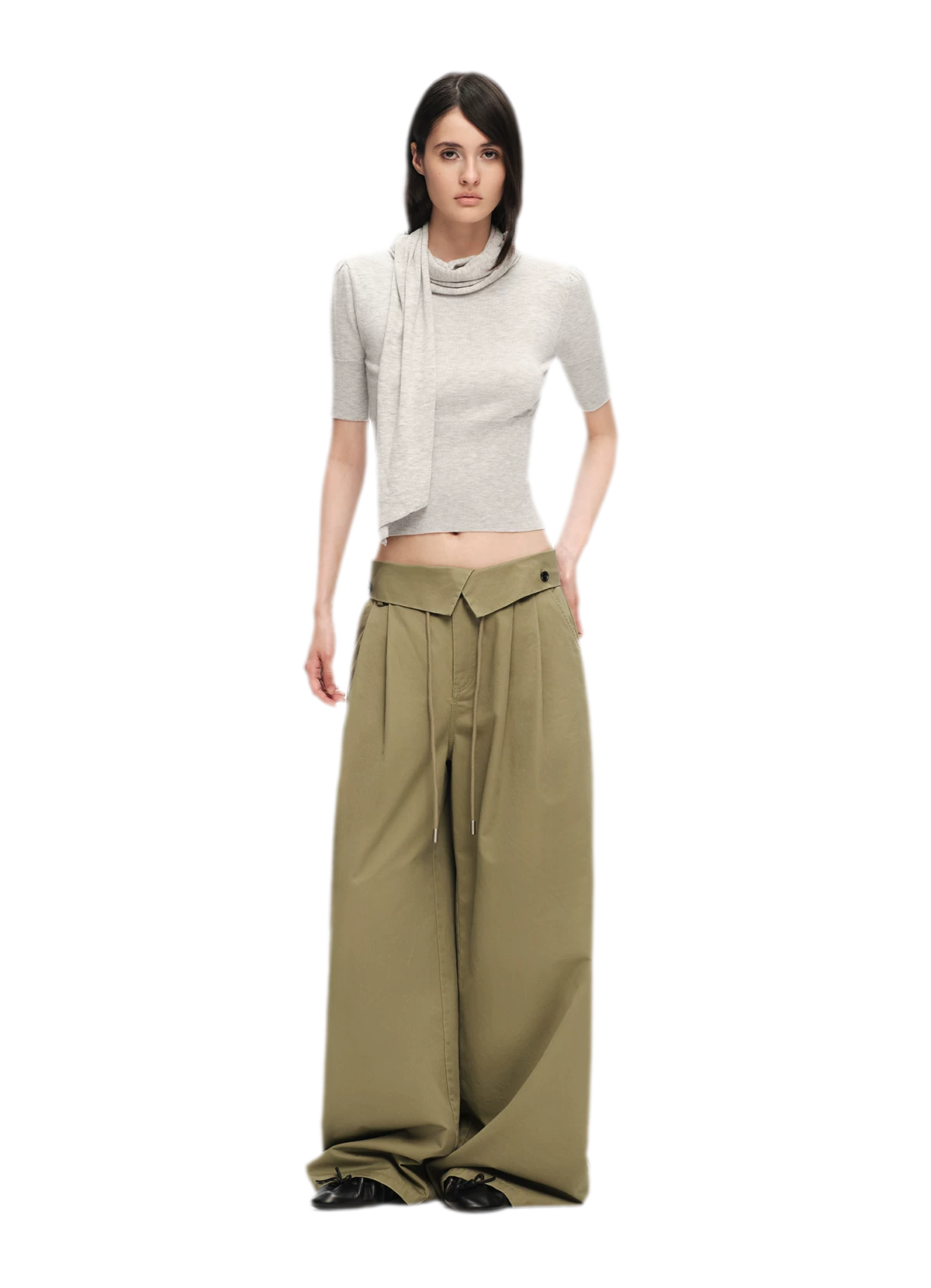 Wool-Blend Scarf-Neck Knit Top