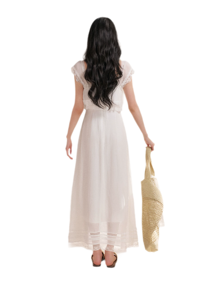 Lace Ruffle Waist Long Dress