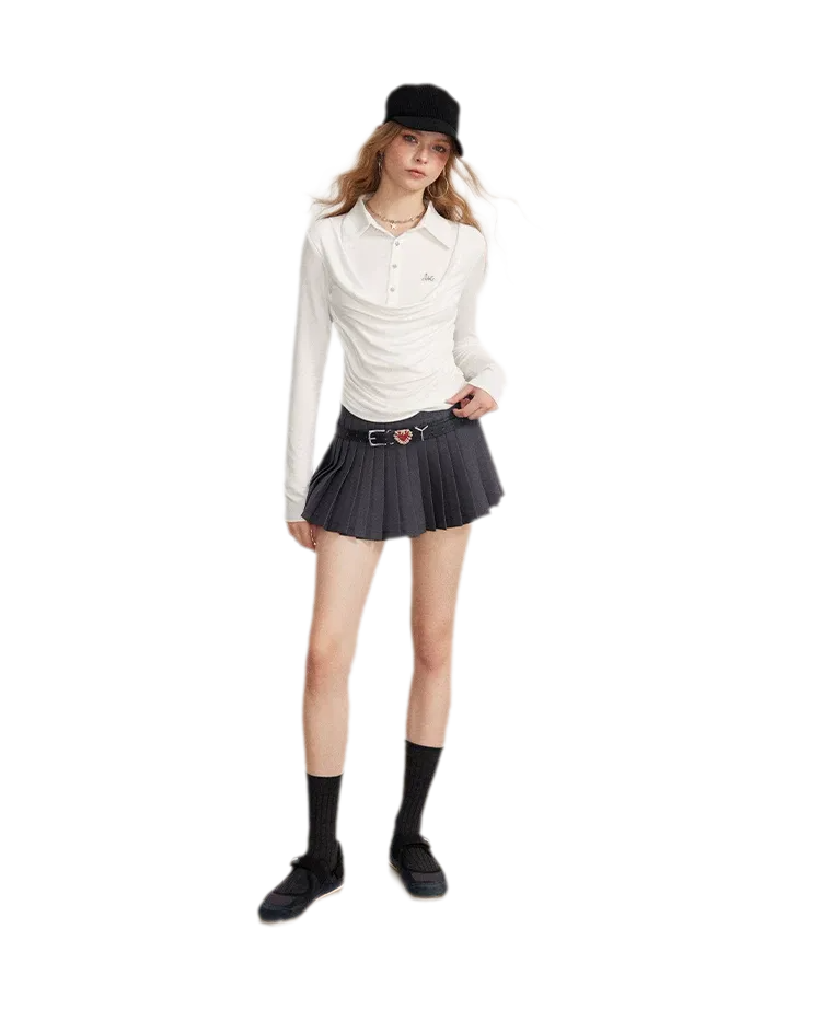 Ruched Layered Polo Top