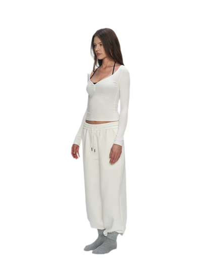 Ribbed V-Neck Button Top