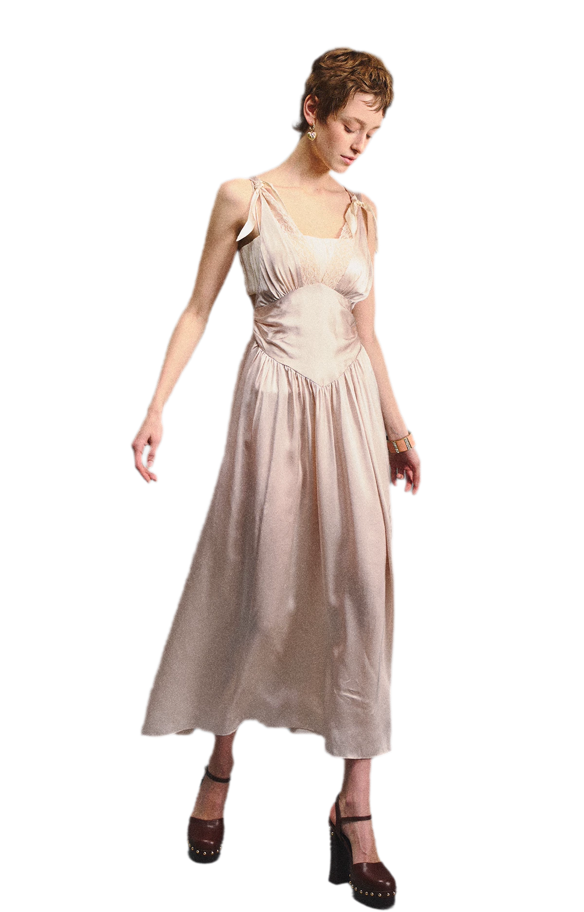 Lace Tie Satin Dress