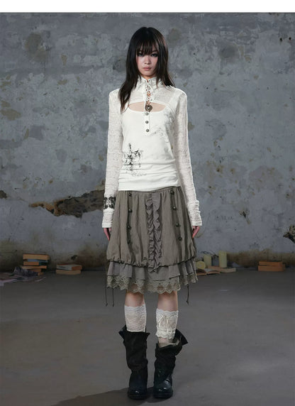 Lace Patchwork Bubble Skirt