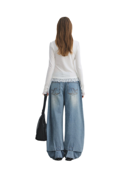 Lace Panel Ruched Hem Top