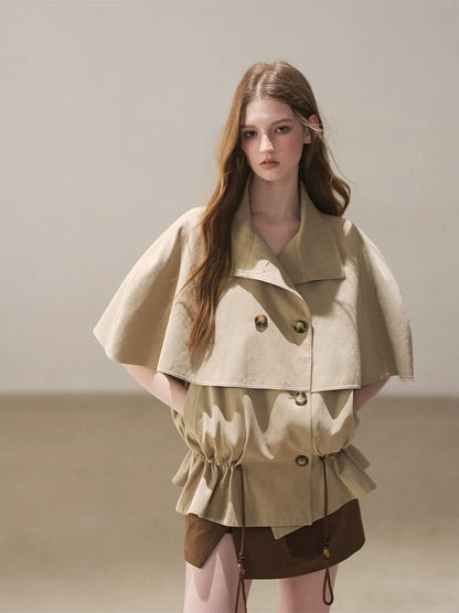 Drawstring Cape Trench Coat