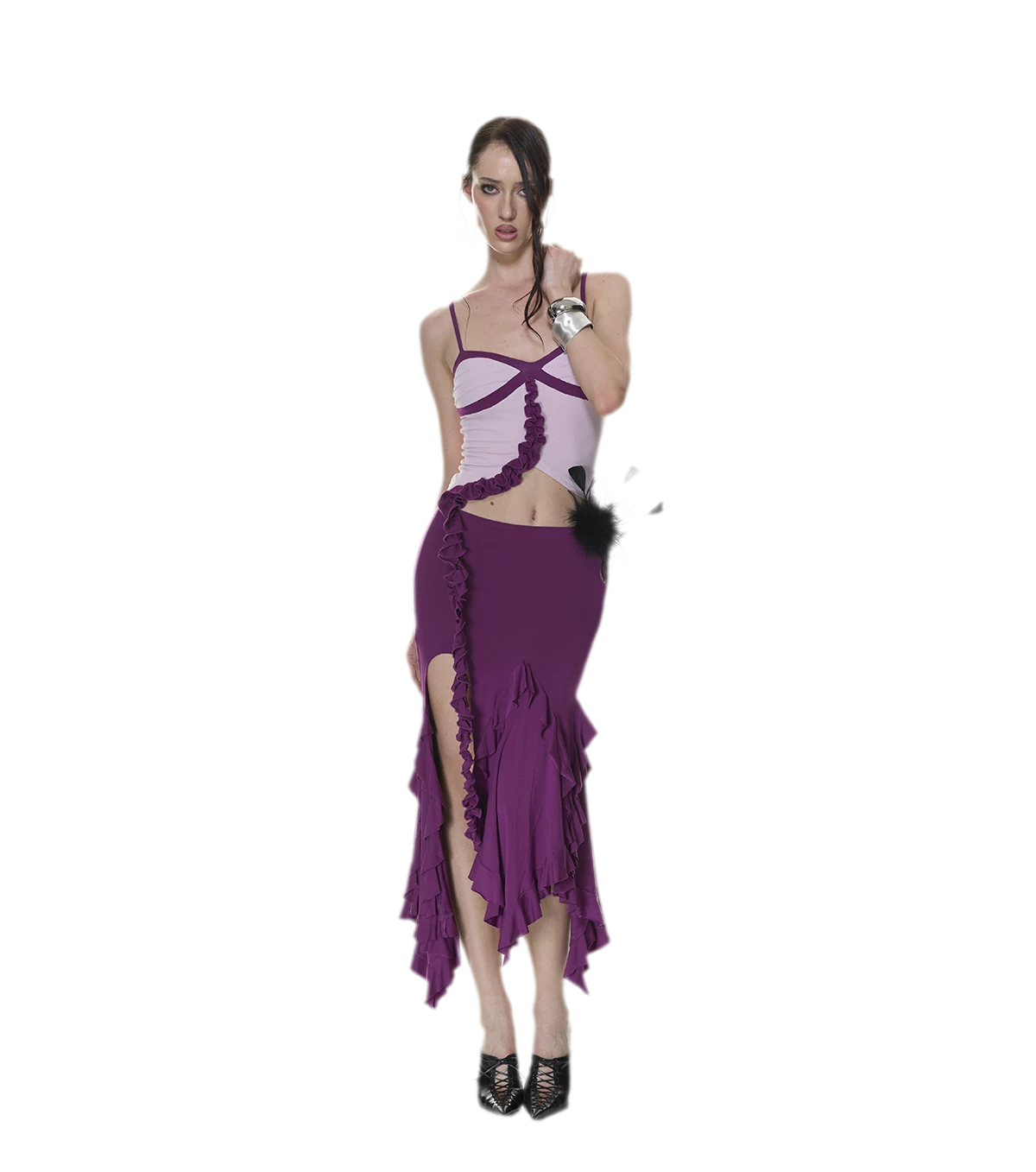 Ruched Ruffle Skirt Set