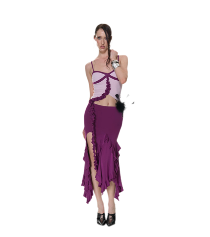 Ruched Ruffle Skirt Set