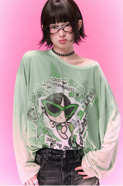 Distressed Print Long-Sleeve T-Shirt