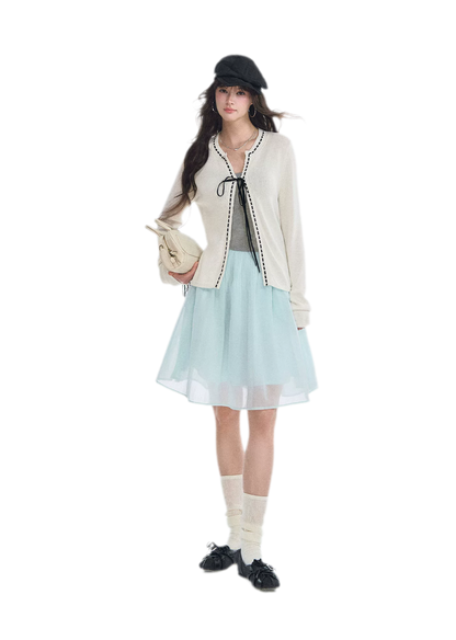 Fine Knit Contrast Trim Cardigan