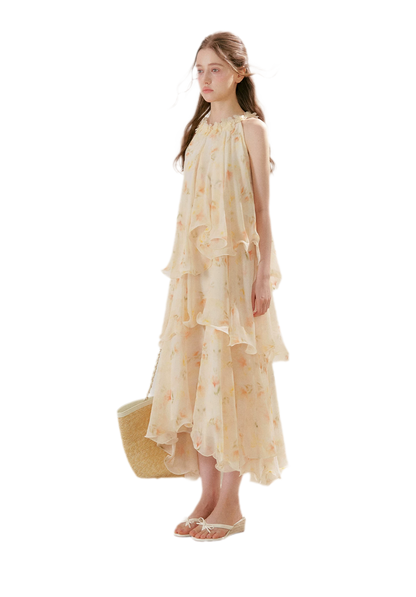 Chiffon Floral Halter Long Dress