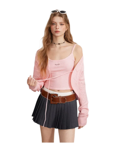 Diamond Knit Tie Cardigan Set