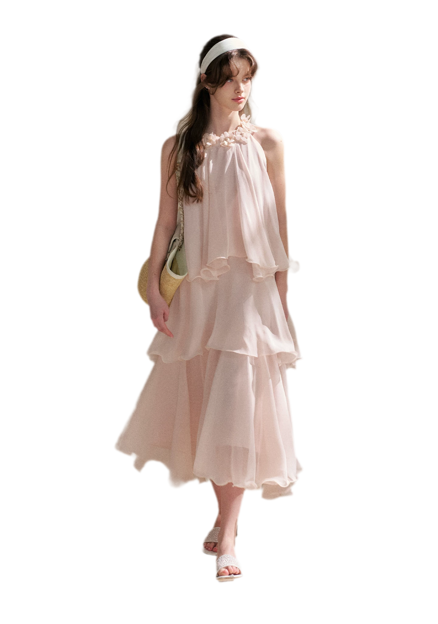 Chiffon Floral Halter Long Dress