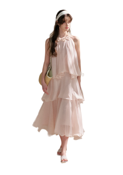 Chiffon Floral Halter Long Dress