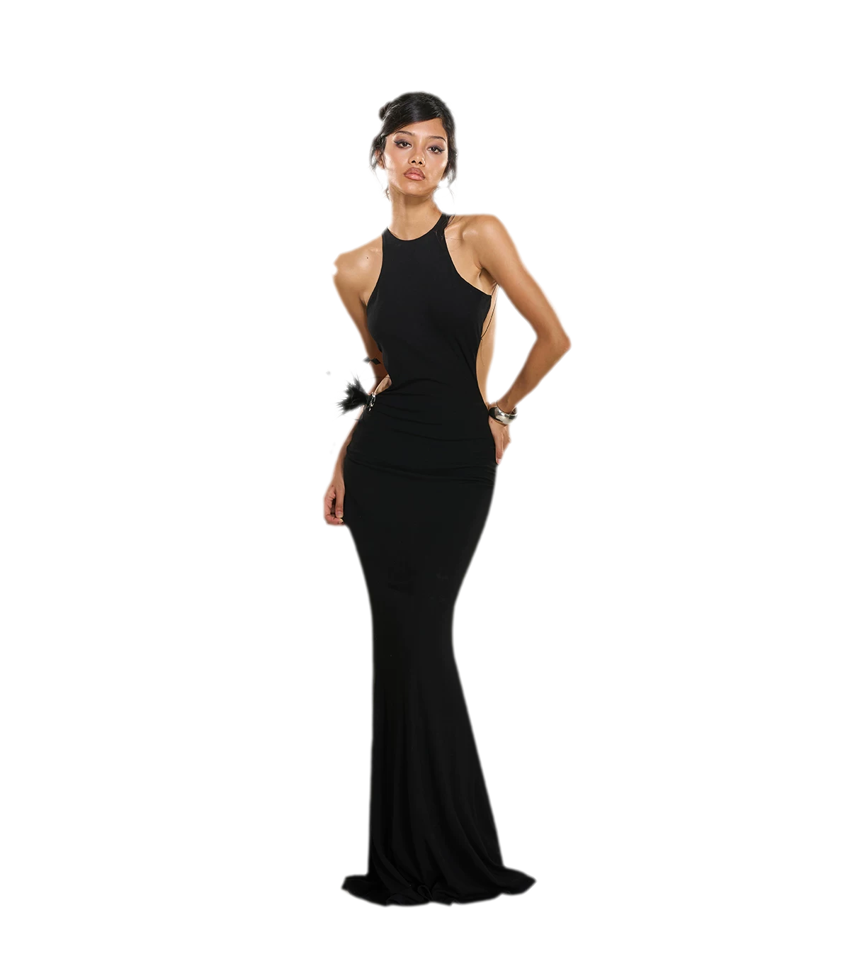 Metal Chain Open-Back Knit Dress