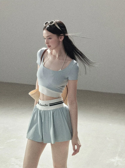 Contrast Layered Tennis Skort Set