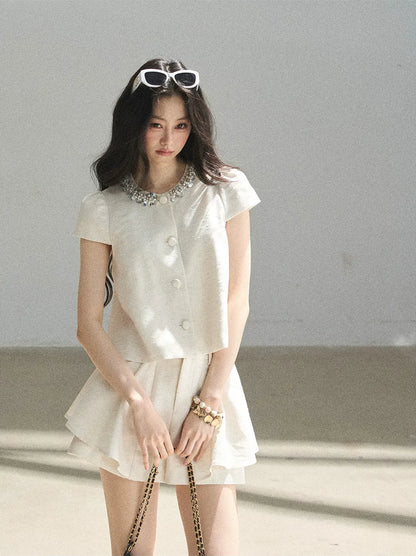 Beaded Collar Short Set