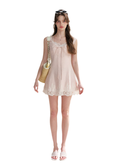 Lace Trim A-Line Short Dress
