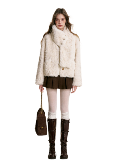 Detachable Scarf Plush Jacket