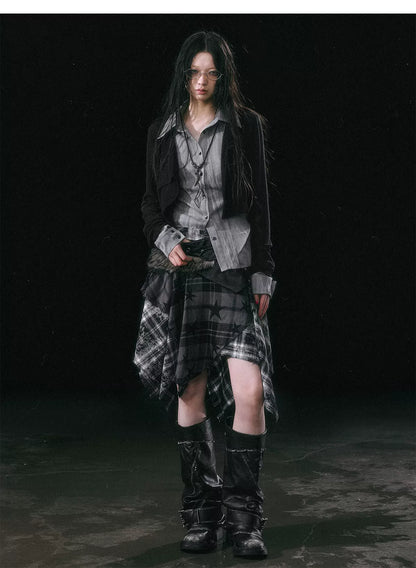 Star Plaid Raw-Edge Skirt