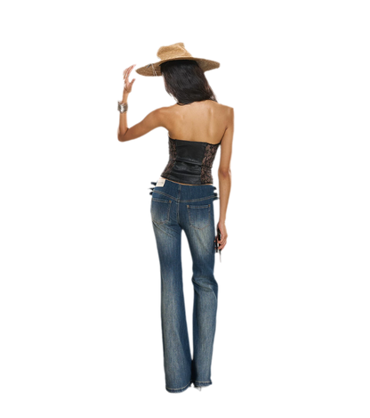Washed Denim Multi-Belt Jeans