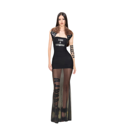 Rhinestone Mesh Fishtail Dress