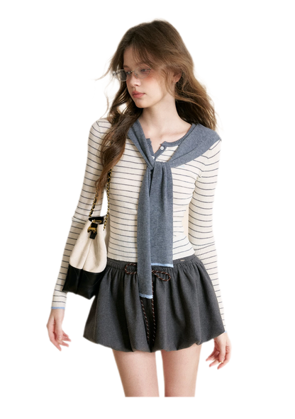 Wool Blend Shawl Knit Top