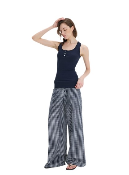 Ribbed Slim-Fit Henley Tank