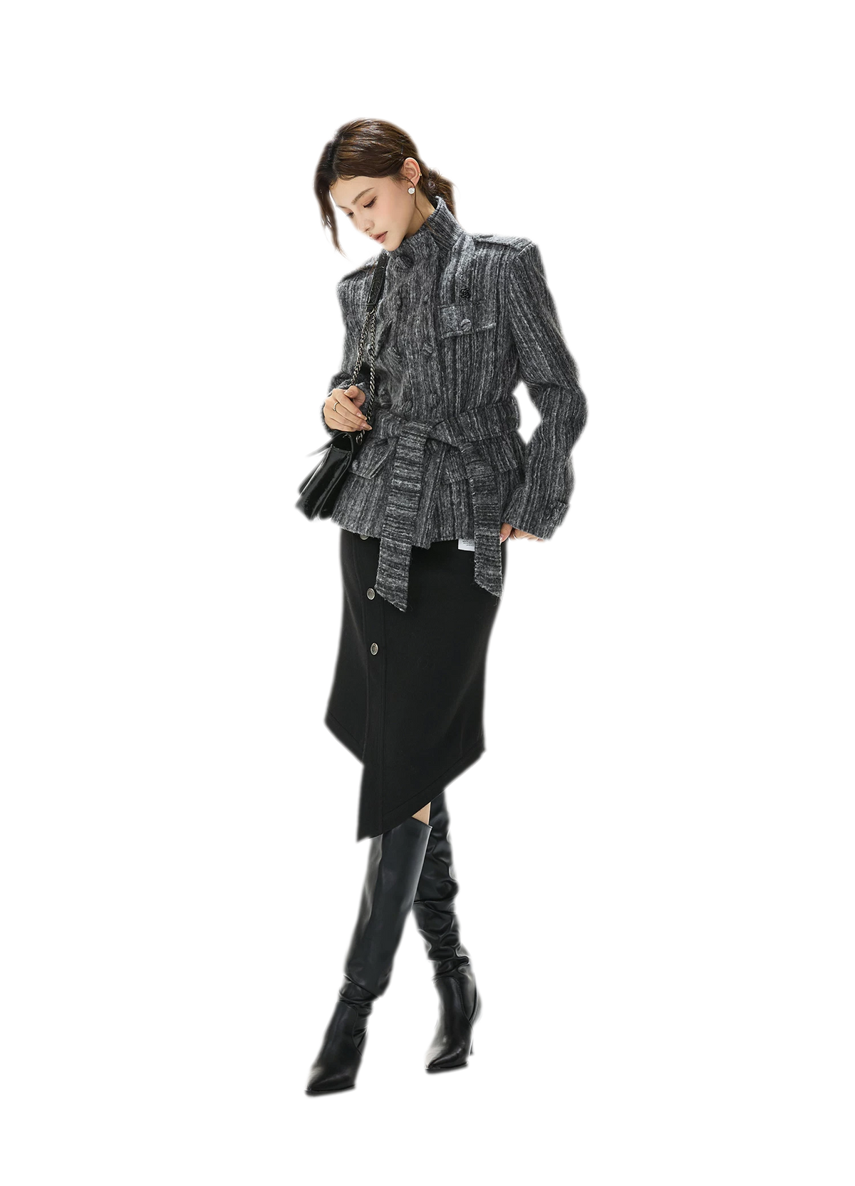 Cappotto in tweed testurizzato con cintura